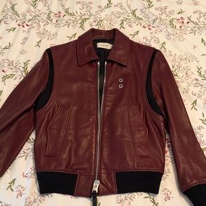 Coach Men's/womens Maroon Leather Bomber Jacket